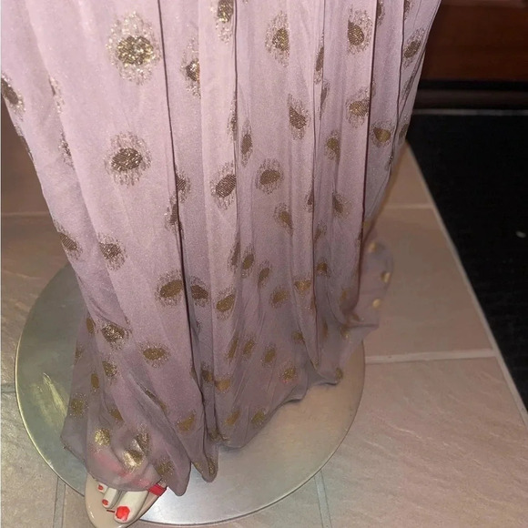 - ADRIANNA PAPELL BLUSH FOILED METALLIC DOT DRAPED STRAPLESS GOWN SZ 6 - Picture 10 of 16